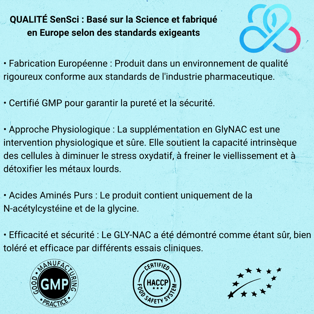 SenSci GSH Booster — NAC 500mg + Glycine 500mg — Protocole GlyNAC